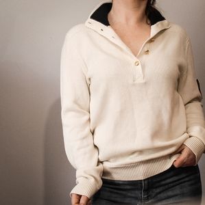 SOFT CREAM VINTAGE KNIT SWEATER WITH COLLAR
